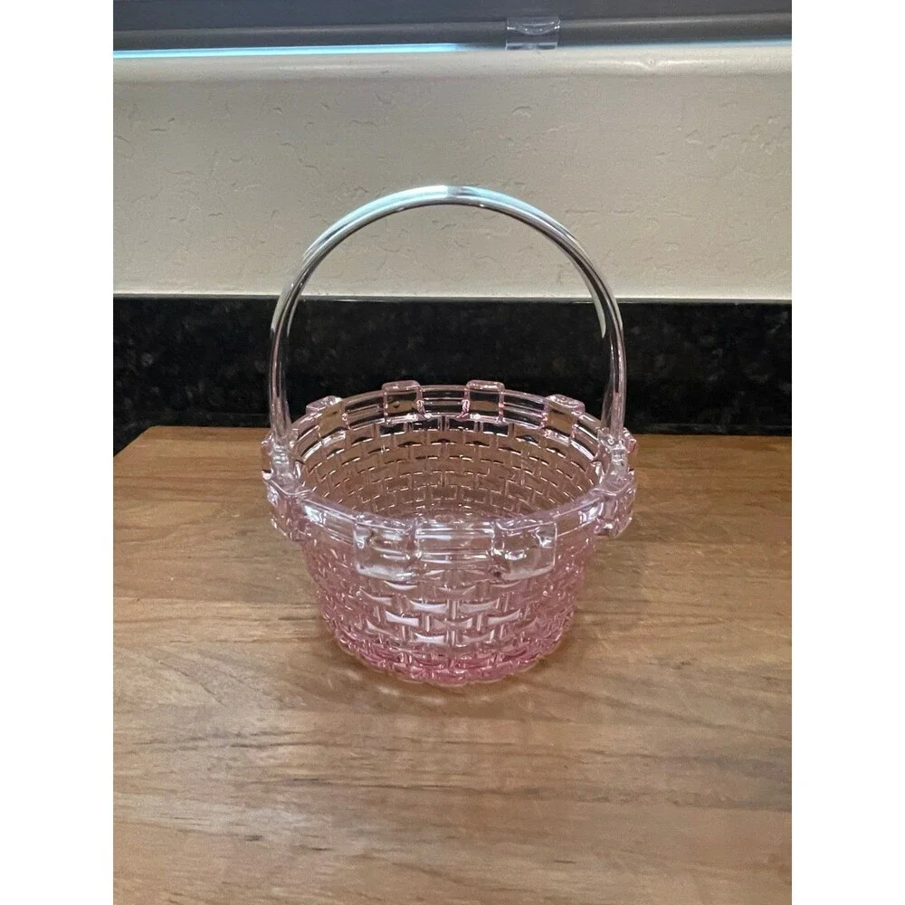 Vintage Pink Depression Glass Handled Basket